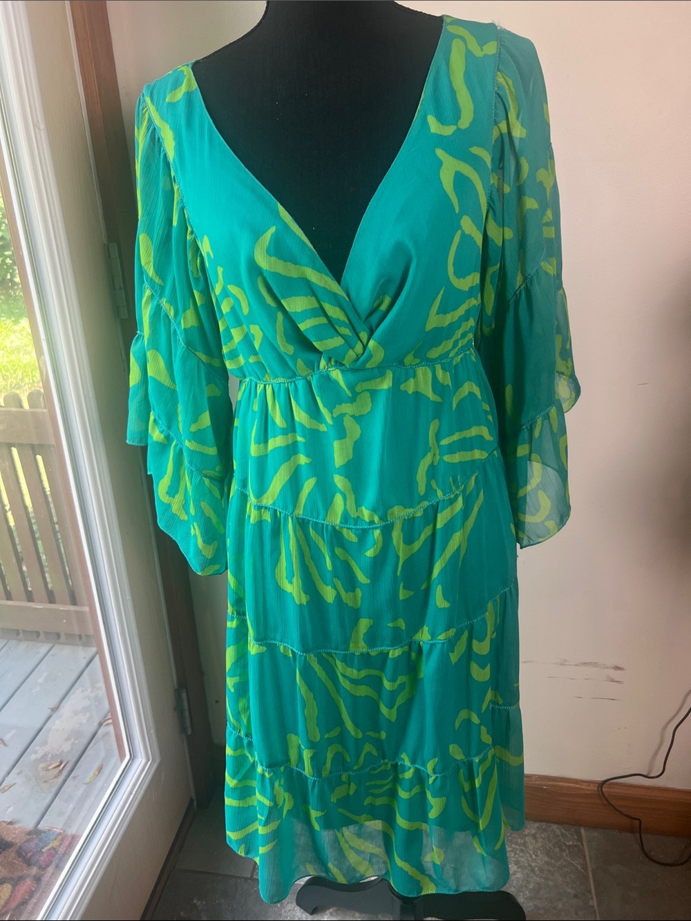 Max Edition Teal and Lime Floral Midi Dress